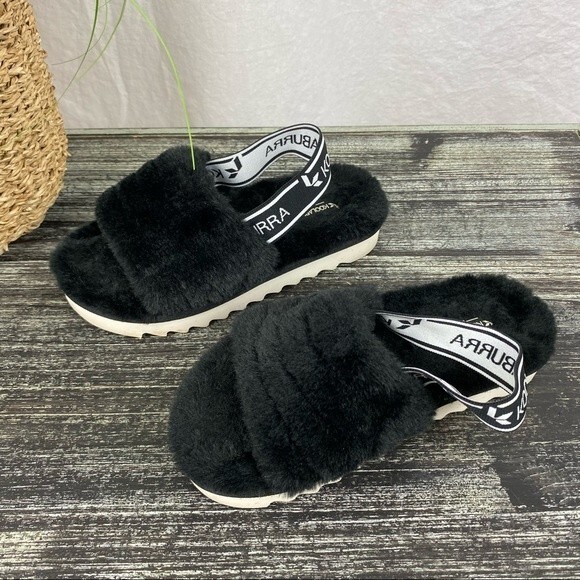 UGG black Koolaburra fuzzy Fuzz’n Slide Cozy Slippers Kid Child Shoes 12 2 - Picture 2 of 8
